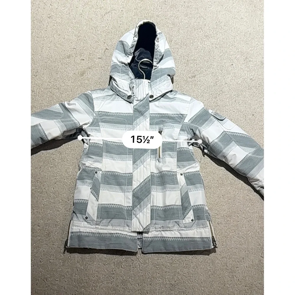 Obermeyer Kids Grey White Striped Insulated Ski Jacket Size 6 Juniors Hooded